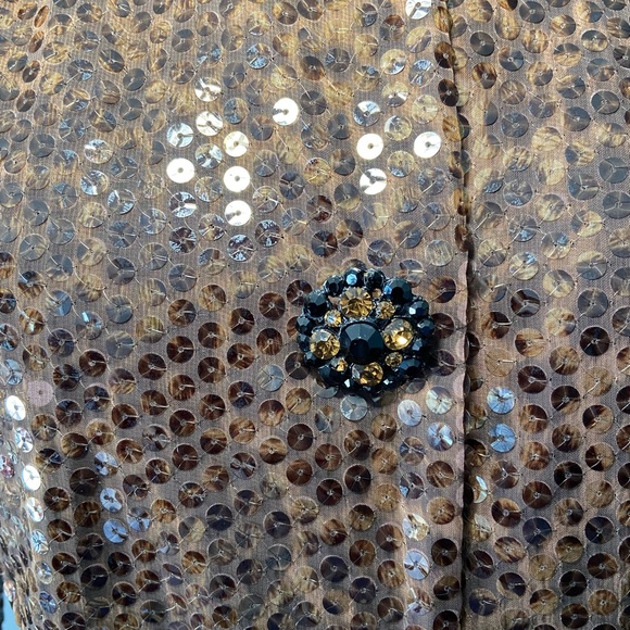 Farinae Collection Ladies 6 Lined Leopard Print Brown Sequin Jacket Made in USA - Picture 5 of 5